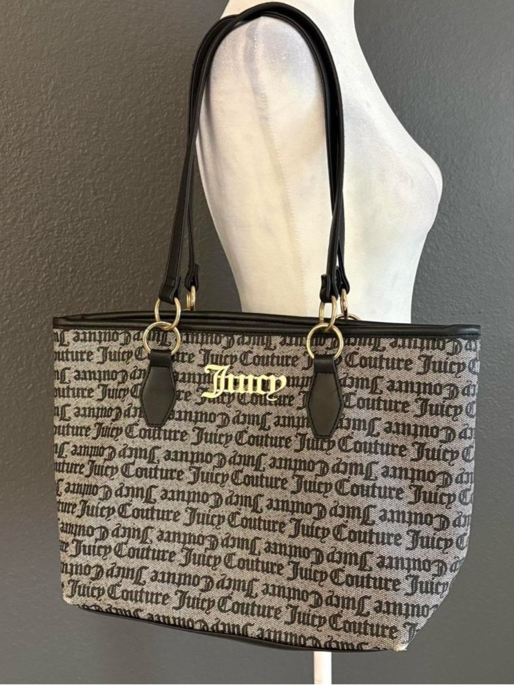Juicy Couture Black and Grey Logo Print Tote